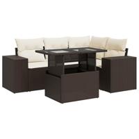 5-delige Loungeset met kussens poly rattan bruin - thumbnail
