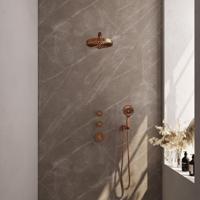 BRAUER Stripe Thermostatische Inbouw Regendouche - SET 04 - 25cm douchekop - rechte muurarm - 3-standen handdouche - doucheslang - wandaansluitbocht - koper geborsteld PVD 5-GK-371 - thumbnail