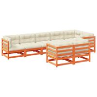 8-delige Loungeset met kussens massief grenenhout wasbruin - thumbnail