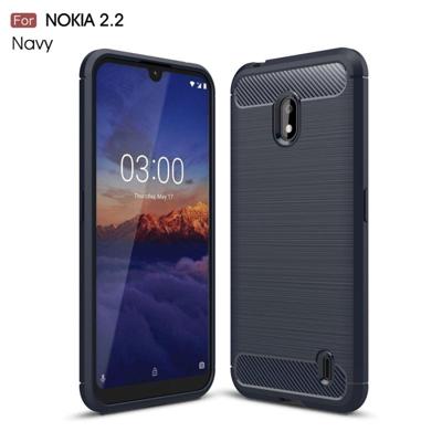 Geborsteld textuur koolstofvezel TPU Case voor Nokia 2.2 (marineblauw)