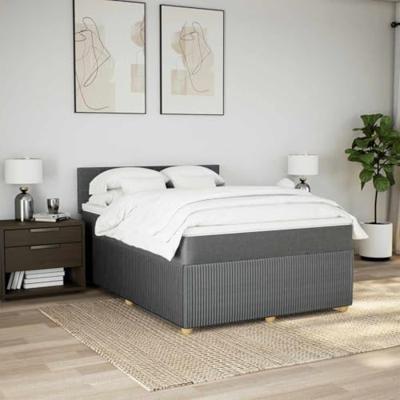 Boxspring met matras stof donkergrijs 140x190 cm