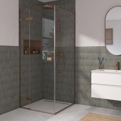 Saqu Parro douchecabine met draaideur incl. antikalk 90x90x210cm geborsteld koper