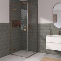 Saqu Parro douchecabine met draaideur incl. antikalk 90x90x210cm geborsteld koper - thumbnail