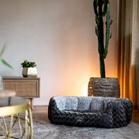 Nobby Gewatteerd pluche ovaal bed Seoli, 86 x 70 x 24 cm, donkergrijs/lichtgrijs - thumbnail