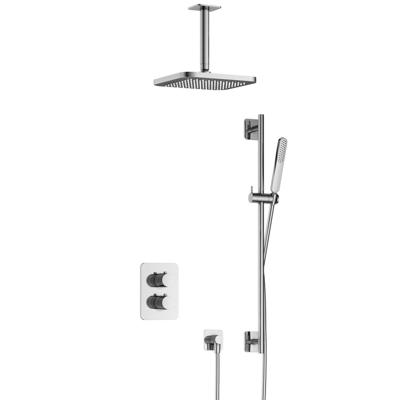 Hotbath Gal - Inbouw Regendoucheset - Chroom - Thermostatisch - Plafondbuis 15 cm - Hoofddouche 220 mm - Staafhanddouche - Glijstang 900 mm - met 2-Weg Stop-Omstel