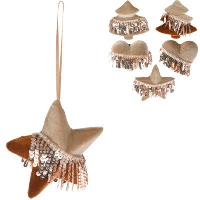 Ngk Hanger kerst pailletten velvet bruin 9 cm 6 assorti | 24 stuks