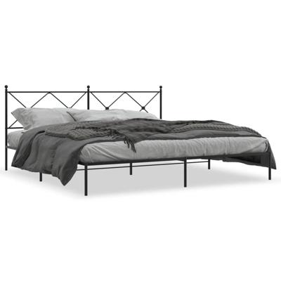 Bedframe met hoofdbord metaal zwart 193x203 cm Bedframe met hoofdbord metaal zwart 193x203 cm