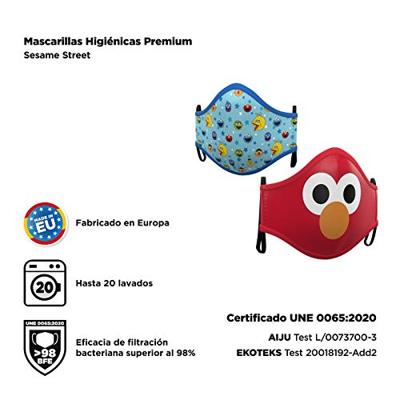 Hygiënisch en herbruikbaar gezichtsmasker gemaakt van stof Sesame Street Premium 3-5 jaar Hygiënisch en herbruikbaar gezichtsmasker gemaakt van stof Sesame Street Premium 3-5 jaar