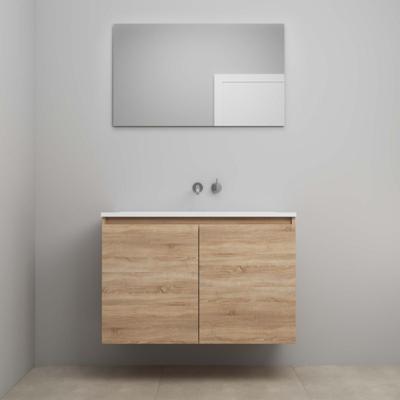 On-Line Badkamermeubelset - 100 cm - Bouwpakket - Greeploos 2 Deuren - Acryl Wastafel - zonder Kraangat - Spiegel - Eiken