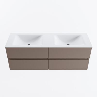 MONDIAZ VICA 140cm badmeubel onderkast Smoke 4 lades. Wastafel CLOUD dubbel zonder kraangat, kleur Talc.