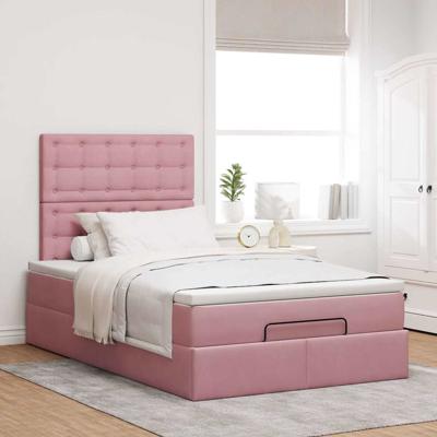 vidaXL Ottoman bed met matrassen en LED's 140x200cm fluweel roze, bedframe, ottoman bedframe, bedframe met opbergruimte onder het bed, bedframe met opbergruimte