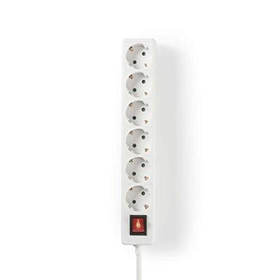 Stekkerdoos met 6 contacten en schakelaar / wit - 3 meter