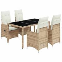5-delige Bistroset met kussens poly rattan beige - thumbnail