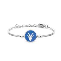 CO88 Collection Zodiac 8CB 90319 Stalen Armband met Hanger - Sterrenbeeld Steenbok 15 mm - One-size - Zilverkleurig / Blauw - thumbnail
