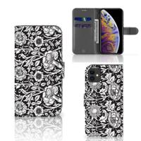 Apple iPhone 11 Hoesje Black Flowers - thumbnail