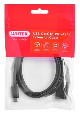 Adapterkabel Unitek (C476BK-1M) USB-C (M) - USB-A (F) 10Gbps 60 W