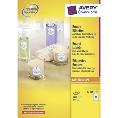 Avery-Zweckform L3416-100 Universele etiketten Ø 60 mm Papier Wit 1200 stuk(s) Permanent hechtend Inkjet, Laser (zwart/wit), Laser (kleur), Kopiëren Avery-Zweckform L3416-100 Universele etiketten Ø 60 mm Papier Wit 1200 stuk(s) Permanent hechtend Inkjet, Laser (zwart/wit), Laser (kleur), Kopiëren