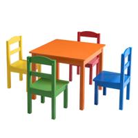 Decopatent® Kindertafel met stoeltjes van hout - 1 tafel en 4 stoelen voor kinderen - Kleurtafel - Speeltafel - Zitgroep Set - thumbnail