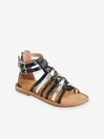 Hoge leren sandalen voor meisjes zwart - thumbnail