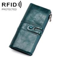 3520 Long Cowhide Leather Folding Anti-magnetic RFID Wallet for Ladies with Card Slots(Blue) - thumbnail
