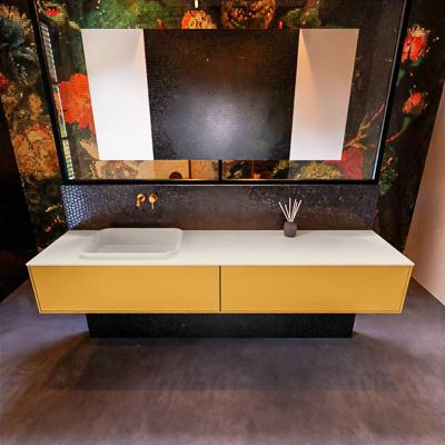 Badkamermeubelset Mondiaz Erin 200 cm met 2 Lades met RIDGE Wastafel Links Linen Zonder Kraangaten Greeploos Mat Ocher Badkamermeubelset Mondiaz Erin 200 cm met 2 Lades met RIDGE Wastafel Links Linen Zonder Kraangaten Greeploos Mat Ocher