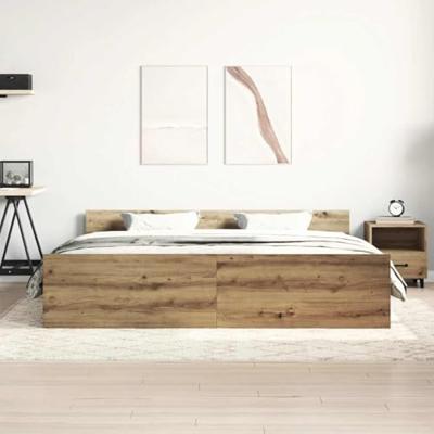 Bedframe zonder matras spaanplaat artisanaal eikenkleurig