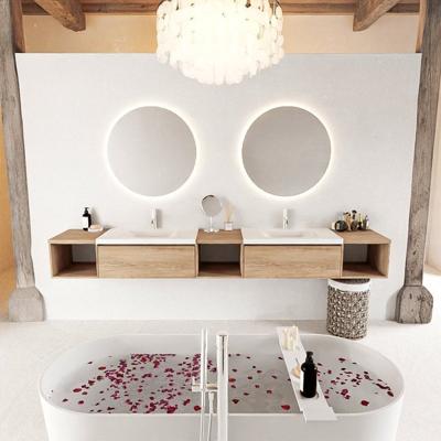 MONDIAZ BUKLA 280cm badmeubel met open module 40 L+M+R kleur Washed Oak met 2 lades. Wastafel CLOUD dubbel 2 kraangaten kleur Talc. MONDIAZ BUKLA 280cm badmeubel met open module 40 L+M+R kleur Washed Oak met 2 lades. Wastafel CLOUD dubbel 2 kraangaten kleur Talc.