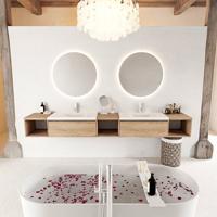 MONDIAZ BUKLA 280cm badmeubel met open module 40 L+M+R kleur Washed Oak met 2 lades. Wastafel CLOUD dubbel 2 kraangaten kleur Talc. - thumbnail