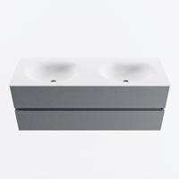 MONDIAZ VICA 130cm badmeubel onderkast Plata 2 lades. Wastafel MOON dubbel zonder kraangat, kleur Talc. - thumbnail