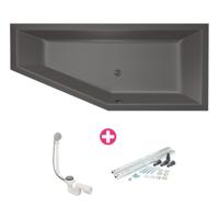 Ligbad Beterbad Xenz Society Compact Rechts 180x80x44 cm Mat Zwart - thumbnail