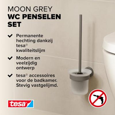 tesa MOON GREY Toiletborstelset Lijm Metaal