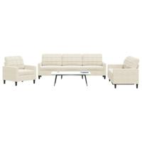 3-delige Loungeset met kussens fluweel crèmekleurig - thumbnail