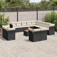 14-delige Loungeset met kussens poly rattan zwart - thumbnail