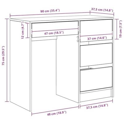 Bureau met lade met plank Wit 90 x 37,5 x 75 cm Bewerkt hout - thumbnail