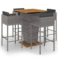 5-delige Tuinbarset met kussens poly rattan grijs - thumbnail