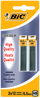 Bic Criterium potloodstiften, 0,5 mm, HB, blister van 2 etuis van 12 stuks