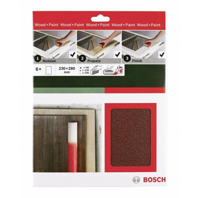 Bosch Accessories Universal Remove Prepare Finish 2609256C39 Handschuurpapierset Korrelgrootte (num) 60, 120, 240 (l x b) 230 mm x 280 mm 1 set(s)