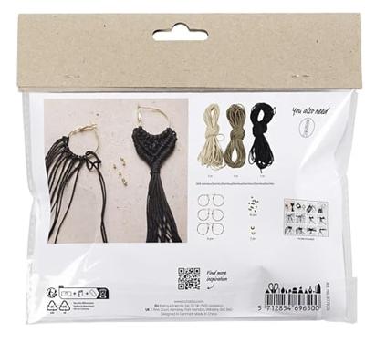 Creativ Company Mini hobbyset macramé, oorbellen, zwart, olijfbruin, zandkleur, 1 doos