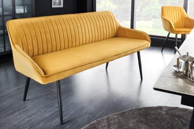 Design bank TURIN 160cm mosterdgeel fluweel zwart metalen poten armleuning - 43694