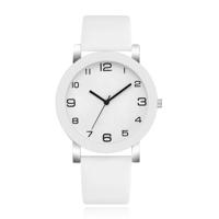 Minimalistisch Herenhorloge met Hoog Contrast en Witte Lederen Band - thumbnail