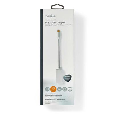 USB-Adapter | USB 3.2 Gen 1 | USB-C Male | Mini DisplayPort | 5 Gbps | 0.20 m | Rond | Verguld | Gebreid / Nylon | Zilver | Cover Window Box USB-Adapter | USB 3.2 Gen 1 | USB-C Male | Mini DisplayPort | 5 Gbps | 0.20 m | Rond | Verguld | Gebreid / Nylon | Zilver | Cover Window Box