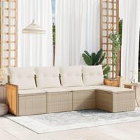 5-delige Loungeset met kussens poly rattan beige - thumbnail