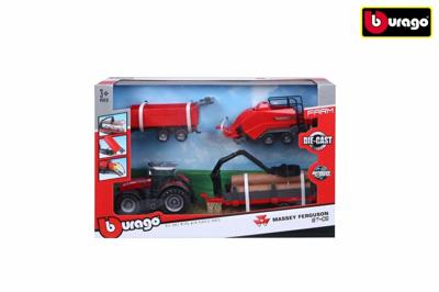 Bburago Massey Ferguson 8740S met 3 aanhangers frictie
