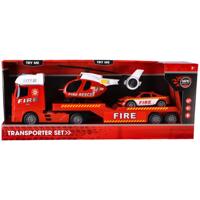 Rapid Wheels Autotransporter Brandweer Met Auto En Helicopter - thumbnail