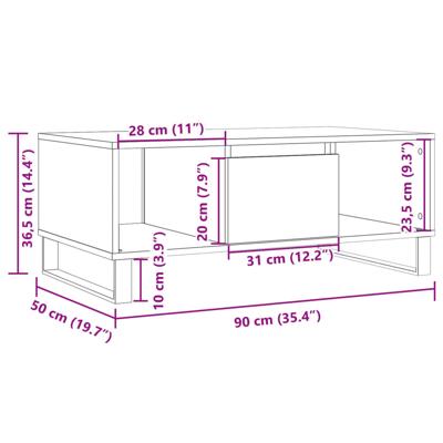 Salontafel 90x50x36,5 cm bewerkt hout artisanaal eikenkleurig