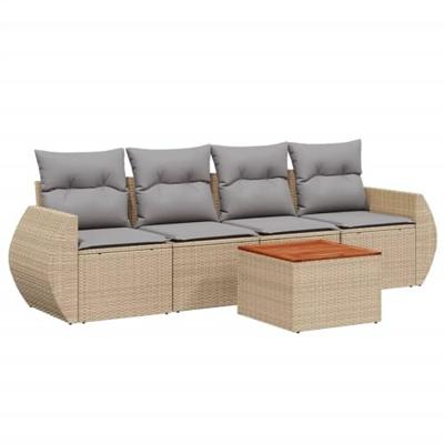 5-delige Loungeset met kussens poly rattan beige