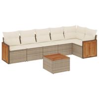 7-delige Loungeset met kussens poly rattan beige - thumbnail