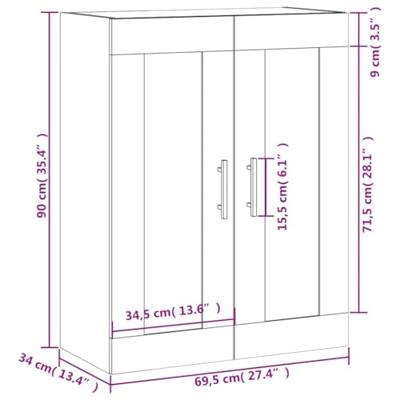 Wandkast 69,5x34x90 cm bewerkt hout wit