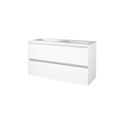 Basic-Line Start 46 Badkamermeubelset - 120 x 46 cm - Greeploos - 2 Lades - Acryl Wastafel - 2 Kraangaten - Ice White