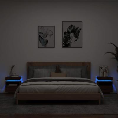 Nachtkastjes met LED 2 st 40x39x48,5 cm bruineikenkleurig
